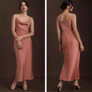 BHLDN Anthropologie Cali Satin Cowl Neck Midi Slip Dress NEW Size 12 Sedona